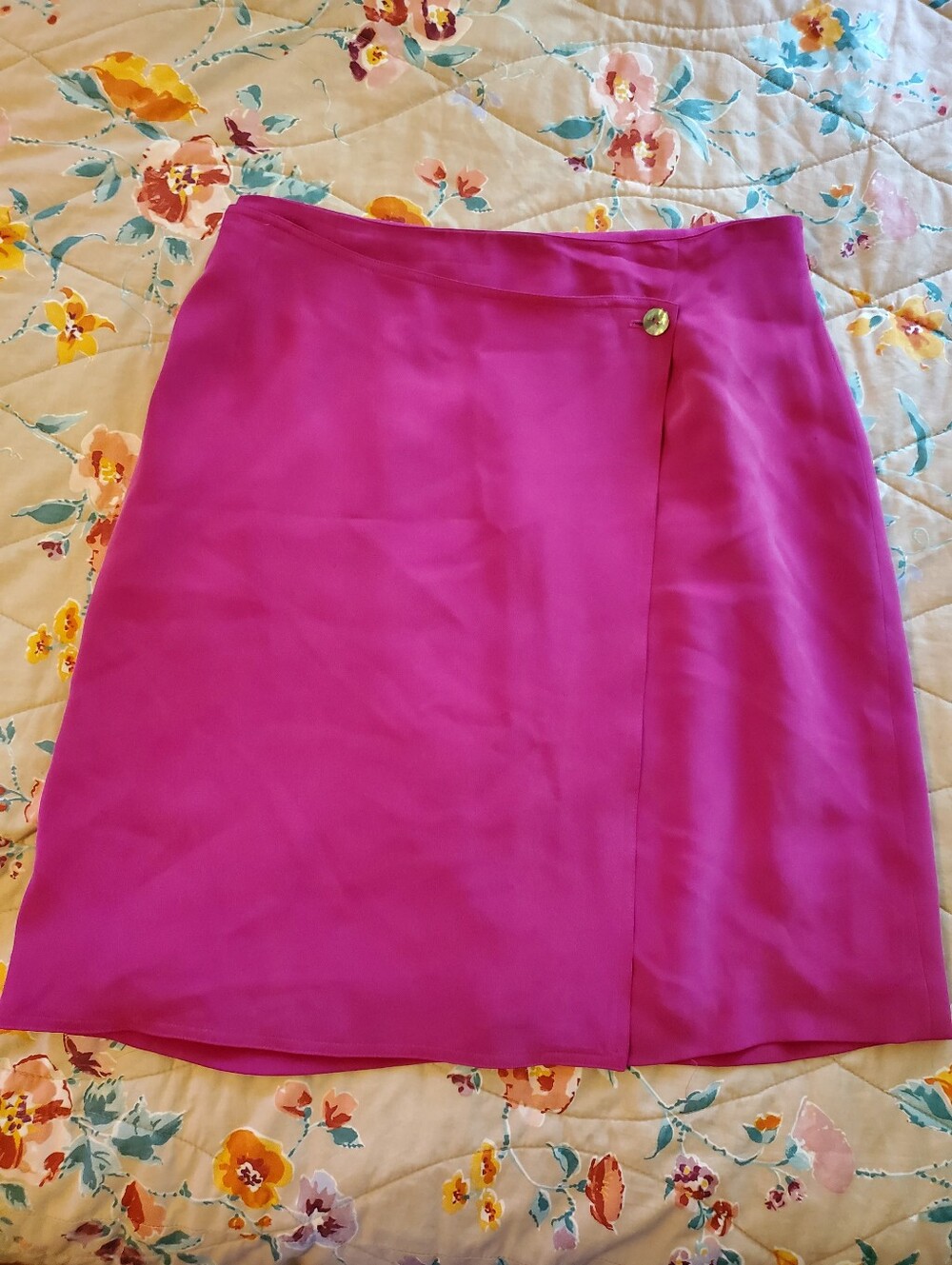 Vintage Fuchsia Silk Wrap-Front Womens Skirt